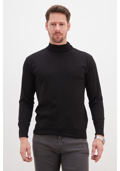 Fullamoda Basic Dik Yaka Regular Fit Triko Kazak Siyah
