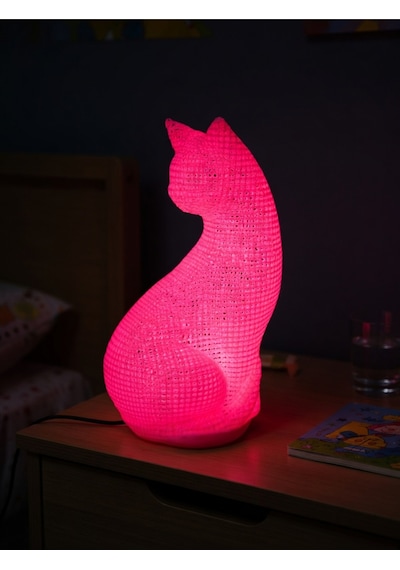Dekoratif Kedi Figürlü Gece Lambası 3d Yazıcı Baskı Hediyelik Masa Lambası Aydınlatma 23cm Pembe