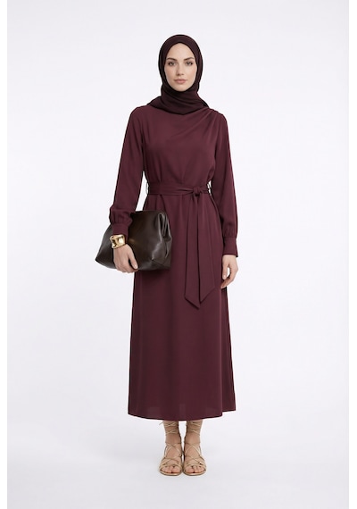Armine Trend Drape Detaylı Belden Kuşaklı Elbise Mürdüm 26yt904
