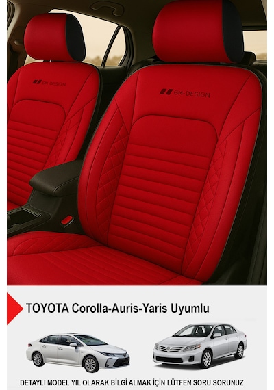 İstanbul Serisi Deri Oto Koltuk Kılıfı Toyota Corolla-auris-yaris Uyumlu Kırmızı