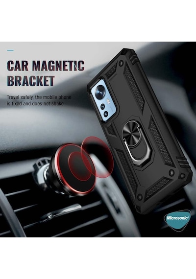 Xiaomi Mi 12 Lite İçin Kılıf Military Ring Holder Siyah Mi 12 Lite İle Uyumlu Kılıf - Siyah