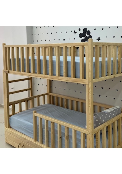 Markaawm Markaawm Montessori Yatak Merdivenli Ahşap Ranza Çekmeceli Akçaağaç