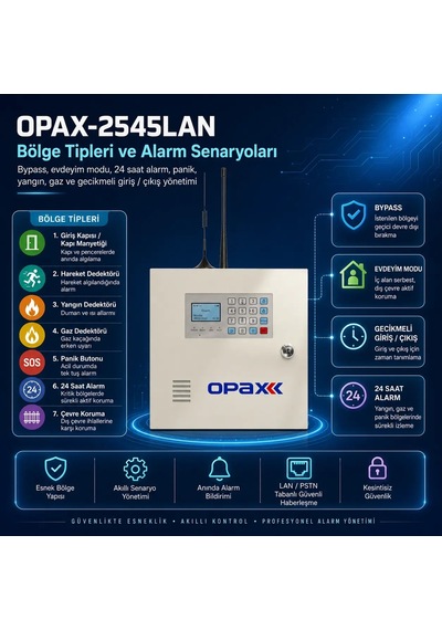 Opax-2545lan Bgr-09 Kablosuz Sirenli Akülü Lan/pstn Kablolu/kablosuz Ev Ve İşyeri Alarm Seti