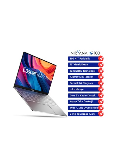 Casper Nirvana S100.255H-BV00A-G-F U7 255H 16 GB 500 GB SSD 16" W11H Dizüstü Bilgisayar