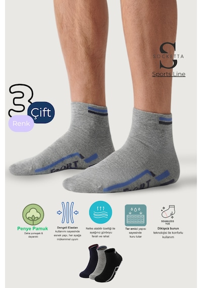 Socketta Erkek Spor Desenli Likralı Tabanaltı Havlu Patik Çorap Premium Siyah-gri-lacivert Socketta Erkek Spor Desenli Likralı Tabanaltı Havlu Patik Çorap Premium Siyah-gri-lacivert