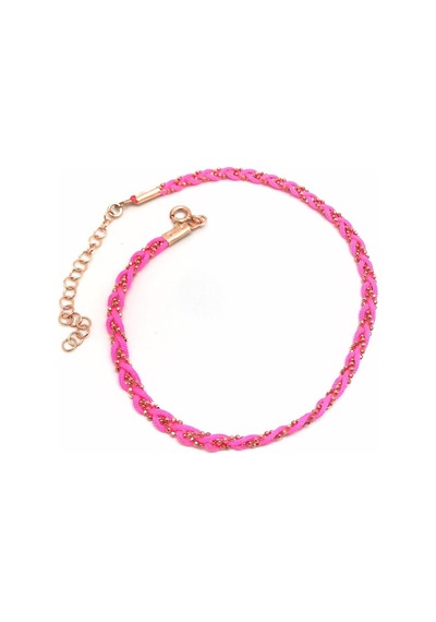 Gümüş Zincirli Neon Pembe İpli Halhal Dlp89e6 Diğer