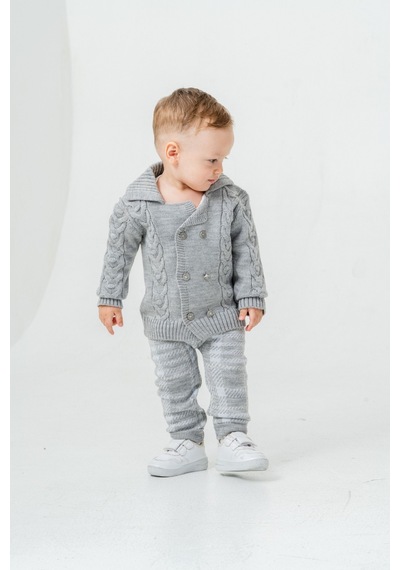 Babyhola Erkek Bebek Triko Hırka Pantolon Kışlık Takım 23110 Gri