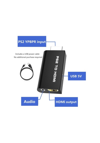 Ps2 Hdmı Dönüştürücü Adaptör Playstation 2 İle Uyumlu Hdmı Video & Ses Çevirici, 480i 480p 576i Destekli, Tak Çalıştır, Usb Güçlü, Kulaklık Çıkışlı G300