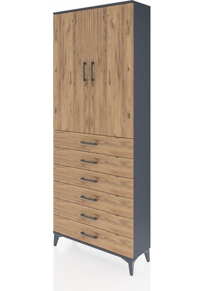 Arges Dolap 2 Raflı 6 Çekmeceli 2 Kapaklı 88x30x221 Antrasit-çam Antrasit