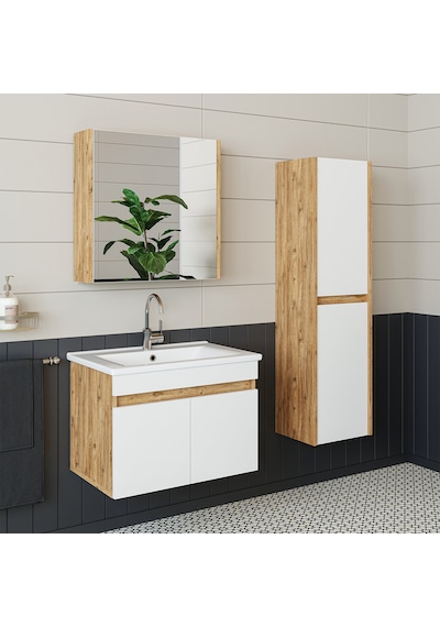 Roomart '' Lavabolu '' Atlantik-beyaz Mat Mdf 65 Cm Banyo Alt Dol Atlantik Çam - Beyaz