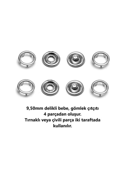 Çıt Çıt 9,5 Mm Gümüş Renkli 100 Adet 4 Parça Takım - 690822070