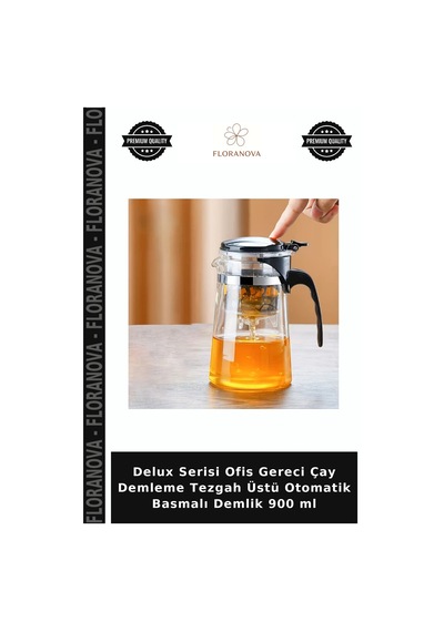 Delux Serisi Ofis Gereci Çay Demleme Tezgah Üstü Otomatik Basmalı Demlik 900 Ml Şeffaf