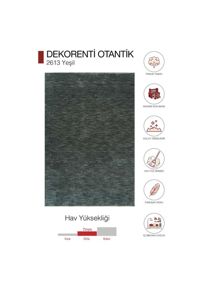 Dekorenti Otantik 2613 Yeşil Halı Sade Dokulu Yeşil Halı
