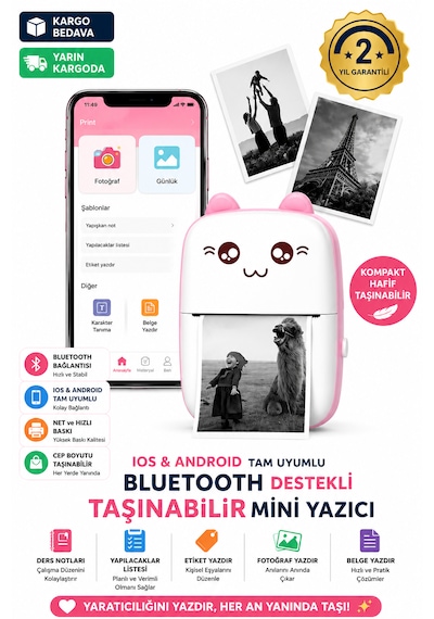 Bluetooth Mini Yazıcı Termal Fotoğraf Yazıcısı
