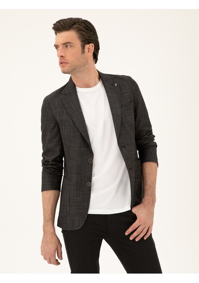 Cacharel Siyah Slim Fit Keten Karışımlı Ceket