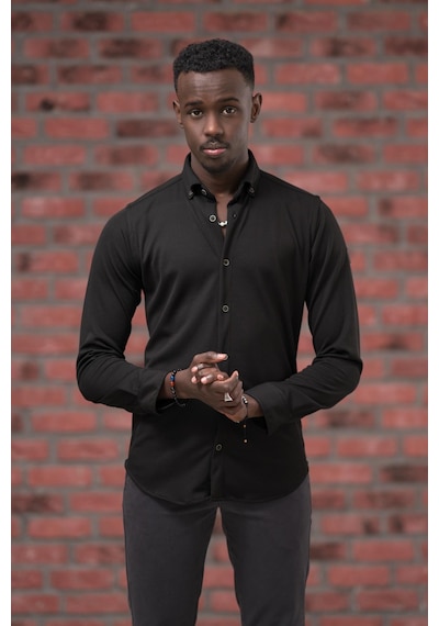 Advante İnce Fitilli Full Likralı Yaka Düğmeli Mevsimlik Slimfit Gömlek Siyah Advante İnce Fitilli Full Likralı Yaka Düğmeli Mevsimlik Slimfit Gömlek Siyah