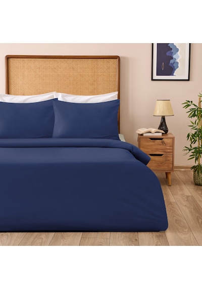 Soft Oxford Yastıklı Çift Kişilik Nevresim Takımı - Lacivert Renkli
