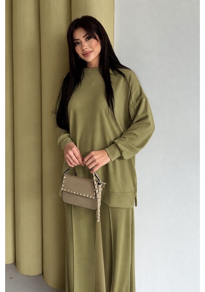 Feela Moda Kadın Oysh Modal Oversize Tesettür Tunik Takım 2020 Yeşil