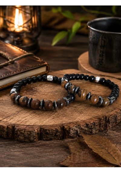 Kaplangözü Hematit Oniks Doğaltaş Şifa Ve Meditasyon Bilekliği Kahverengi