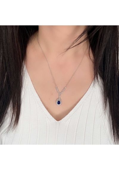 Damla Safir Ve Pırlanta Taşlı Kolye Pk43