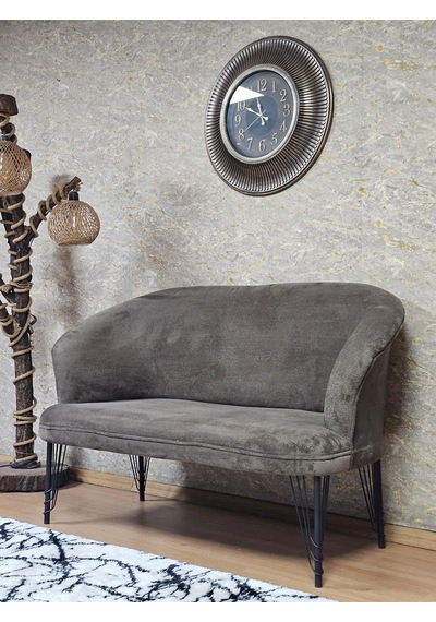 Zafir İkili Teddy Siyah Boyalı Telli Ayak Çay Seti Koltuk İkili Berjer , Balkon, Salon, Ofis Kahverengi