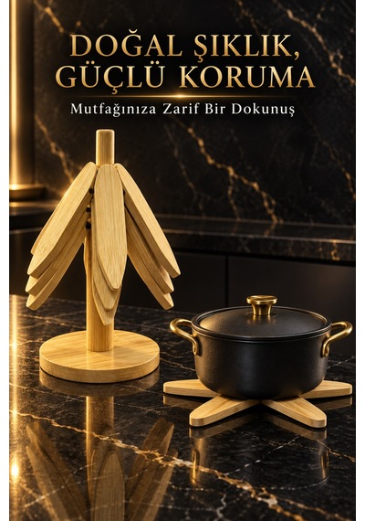 Bambu Katlanabilir Nihale Seti 3 Lü Standlı Tencere Tava Çaydanlık Altlığı Isıya Dayanıklı Tezgah Koruyucu Diğer