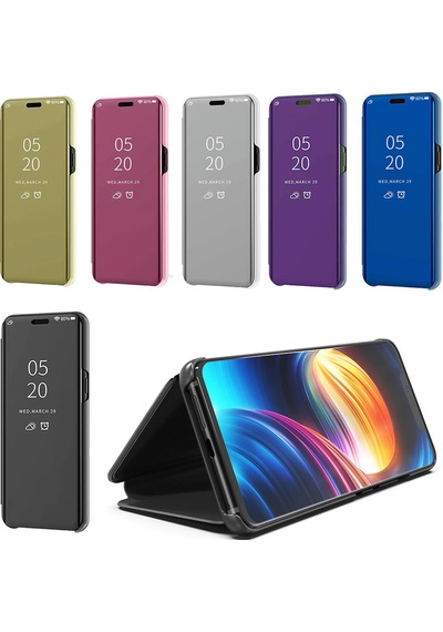 Huawei Enjoy 7s Aynalı Kapaklı Lüx Kılıf Gold