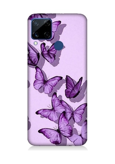 Realme C15 Uyumlu Mor Kelebekler Desenli Silikon Kılıf