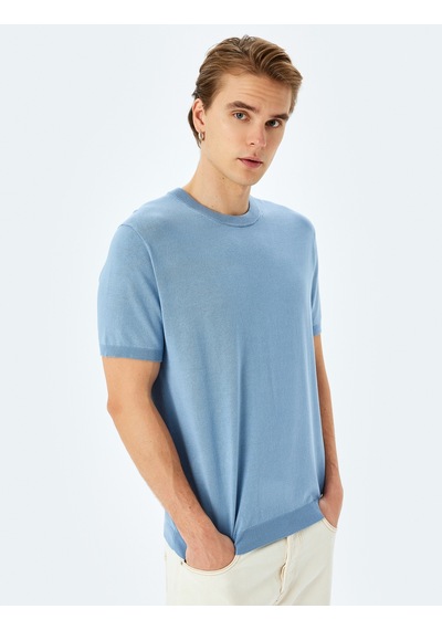 Koton Regular Fit Bisiklet Yaka Viskon Basic Kısa Kollu Triko Tişört Mavi 5sam70022ht Mavi