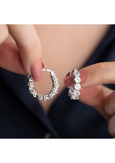Vaoov 925 Ayar Gümüş Sırataşlı Halka Küpe Gümüş