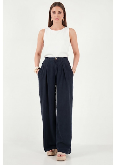 Lela Relaxed Fit Yüksek Bel Geniş Paça Pantolon Bayan Pantolon 668yp5515 Lacivert