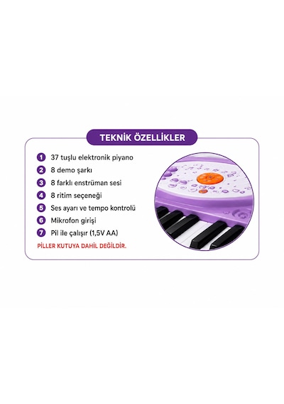 37 Tuş Piyano Seti 8 Farklı Demo Şarkı Enstrüman Ritim Pil İle Çalışır Piller Kutuyu Dahil Değildir 0.775 Mm