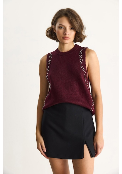 Shade Kadın Taş İşlemeli Triko Bluz Ta251003 60284094 - Bordo