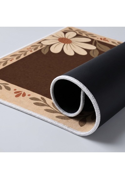 Kartela Halı Hoş Geldiniz Yazılı Papatyalı Kapı Paspası Bej Kaymaz Kauçuk Taban Yıkanabilir 50x75 Cm