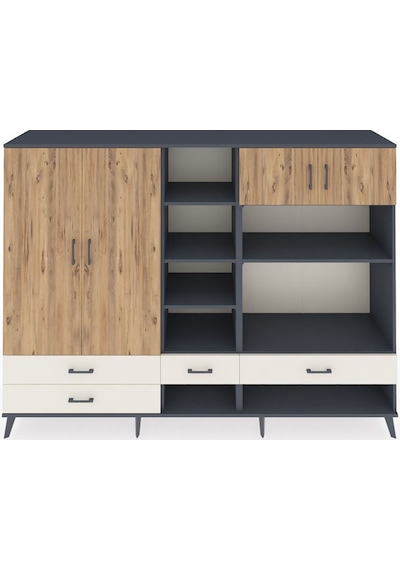 Hyperion Dolap 12 Raflı 4 Çekmeceli 4 Kapaklı 220x44x163 Antrasit Antrasit-çam/aytaşı