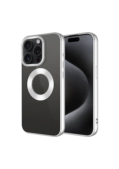 Apple iPhone Uyumlu 15 Pro Max Kılıf Tek Kamera Çerçeveli Logo Gösteren Zore Omega Kapak Gümüş