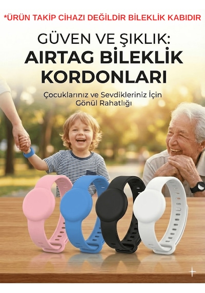 Beylini Airtag Yuvalı Bileklik Çocuk Yaşlı Alzahimer Demans  Bilekliği Boş Airtag Yuvalı Renkli Beyaz