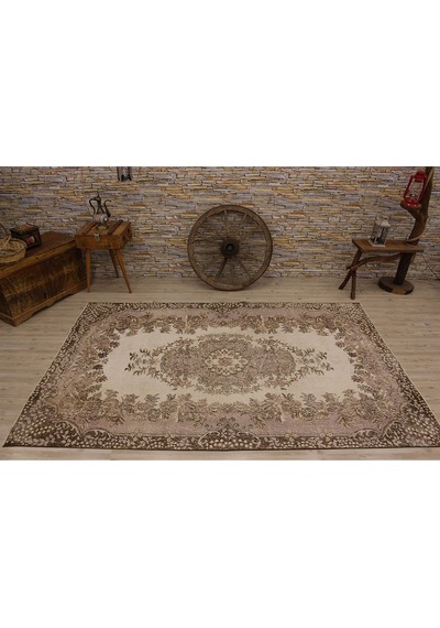 El Dokuması Özel Kahverengi Vintage Halı 169x266 2369