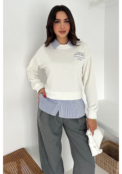 Noa & Noa Kadın Gömlek Detaylı Baskılı Sweatshirt Serene Layer Beyaz