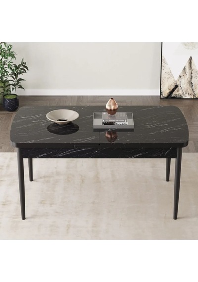 Zümra Serisi, Siyah Mermer Desen 80x132 Açılabilir Mdf Mutfak Masası Takımı 6 Adet Sandalye, Krem Zümra Serisi, Siyah Mermer Desen 80x132 Açılabilir Mdf Mutfak Masası Takımı 6 Adet Sandalye, Krem
