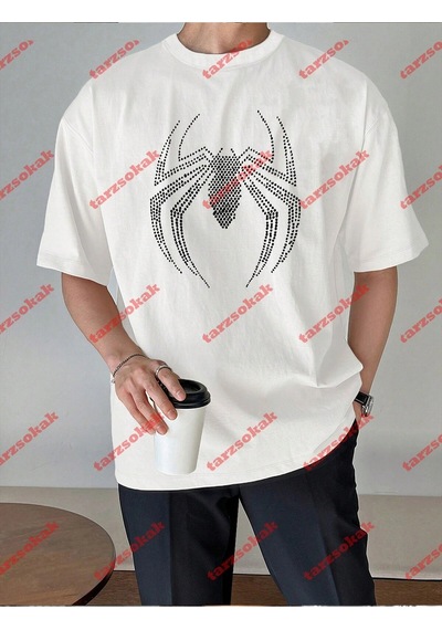 Startmore Unisex Örümcek Baskılı Tshirt Beyaz Beyaz