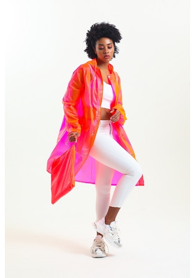 Glow Collection Neon Pembe Kadın Yağmurluk - Çantası İle 001