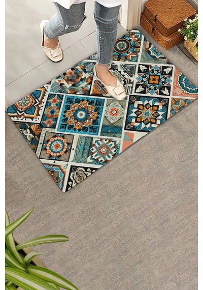 Valerine Life Mozaik Desenli Hoş Geldiniz Kapı Önü Paspası 45x70cm Kahverengi