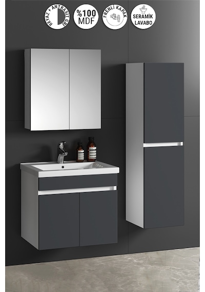 Çiğdem 65+35 Cm Beyaz-antrasit Gri Mat Mdf Seramik Lavabolu Asma Banyo Dolabı Takımı Beyaz - Antrasit Çiğdem 65+35 Cm Beyaz-antrasit Gri Mat Mdf Seramik Lavabolu Asma Banyo Dolabı Takımı Beyaz - Antrasit