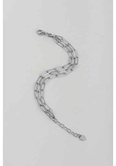 Minimal Stil 18 Ayar Beyaz Altın Kaplama 19 Cm Gümüş Üçlü Zincir Bileklik