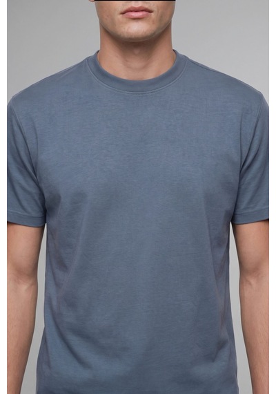 Defacto Kırışmaz Oversize Bisiklet Yaka Basic Kısa Kollu Tişört B6494ax26auın13 İndigo-ın13