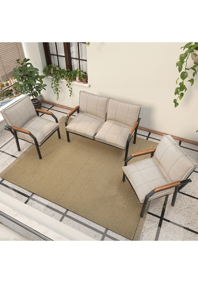 Mygusi "mygusi" Hayal Balkon, Bahçe, Cafe - Metal Kanepe Koltuk Takımı - 2+1+1 Krem