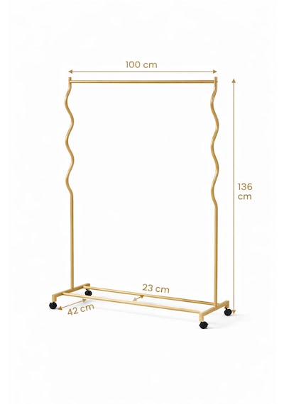 Modern Lüks Desenli Metal Tekerlekli Konfeksiyon Askılığı Kıyafet Askısı Stand Siyah