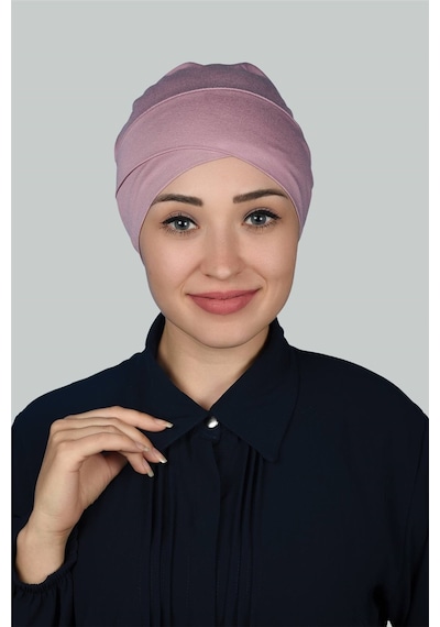 Altobeh Çapraz Dış Kadın Tesettür Bonesi Penye - Koyu Pembe