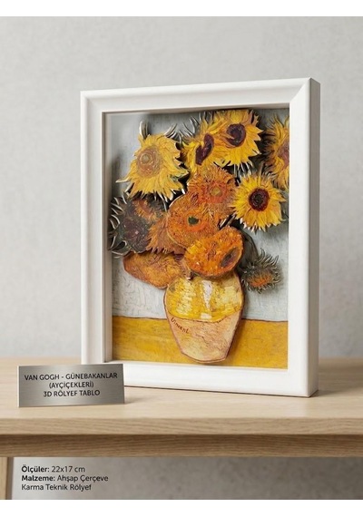 Van Gogh Günebakanlar 3d Rölyef Ahşap Çerçeveli Tablo 22x17 Cm